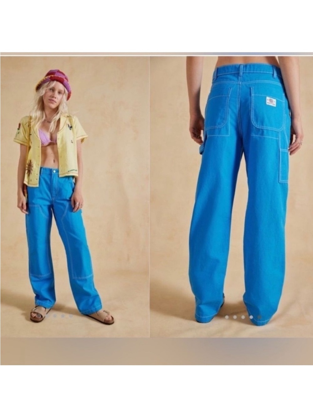 NWT Urban Outfitters BDG Blue Carpenter Cargo Pants Canvas White Stitching